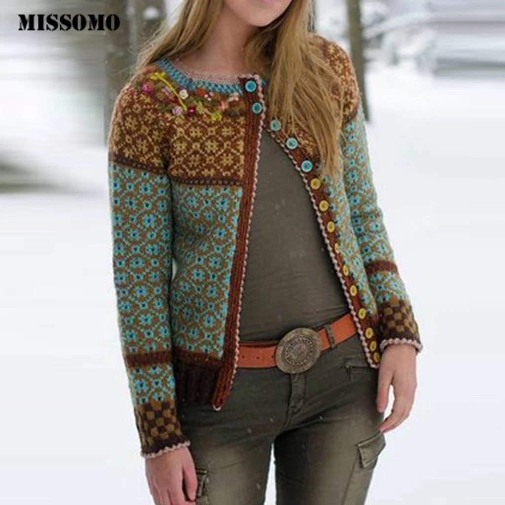 incredible MISSOMO Winter jacket Women Print Buttons Long Sleeve Coat women Vintage Jacket Elegant Coat Outwea