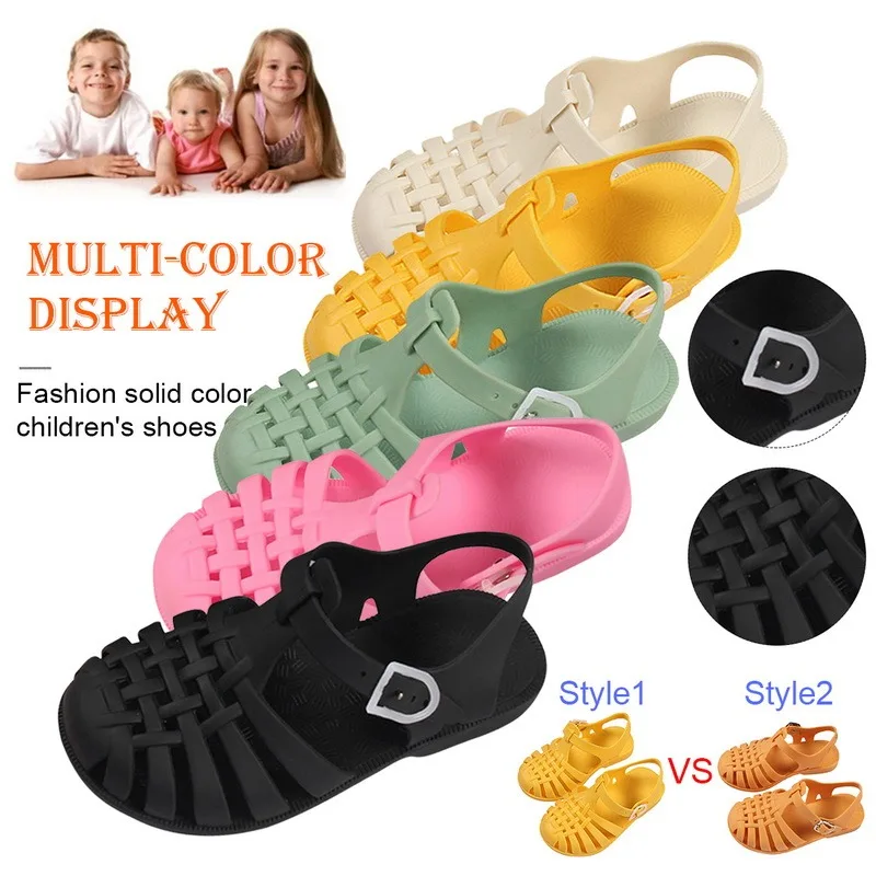 Los niños de verano sandalias bebé niña suave antideslizante zapatos de princesa Zapatos Niños caramelo zapatos Jelly de playa niños Casual romano zapatillas