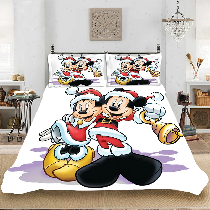 

Christmas Mickey Love King-Full Size Soft Bedding set Bedclothes Include Duvet Cover Pillowcase Print Home Textile Bed Linens