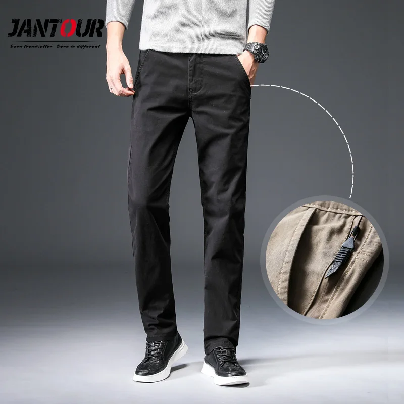 

2020 Autumn Winter Brand New Mens Trousers Pure Color Men's Pants for Male Cotton Thick Pant Man Straight Trouser men 28-40