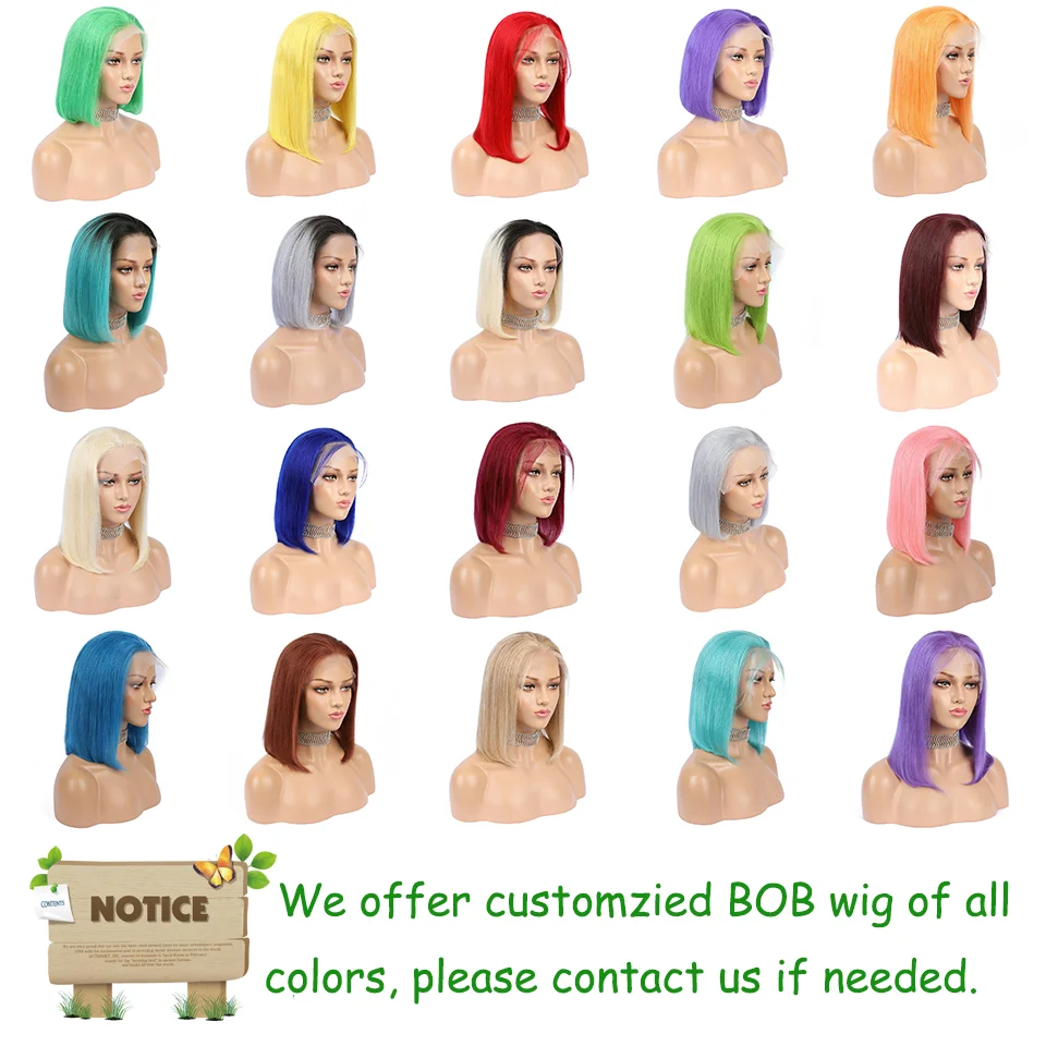 Pink-Bob-Lace-Front-Wigs-Human-Hair-13X4-Pre-Plucked-613-Blonde-Blue-Red-Grey-Green