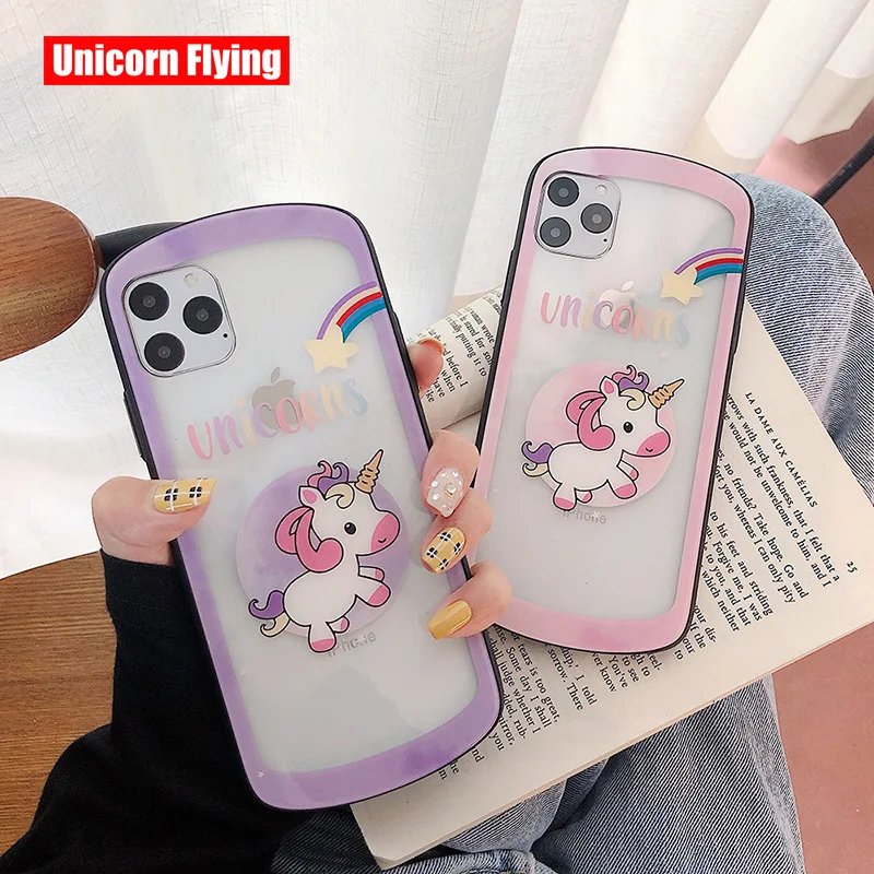 

LinXiang Cartoon Cute Rainbow Unicorn Transparent Clear Phone Case Back Cover For iphone 7 8 Plus X XS Max XR 11 Pro