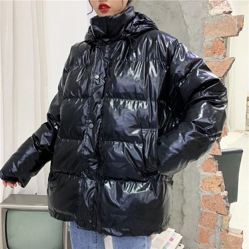 Neploe, зимние парки с капюшоном, пальто, серебряная Глянцевая плотная Женская одежда, средней длины, на молнии, BF стиль, зимние теплые куртки 55524