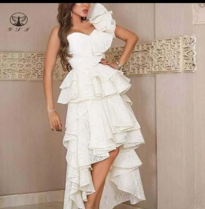 

Лидер продаж 2021, блестящее кружевное платье с оборками, короткое, переднее, длинное, заднее, для выпускного вечера