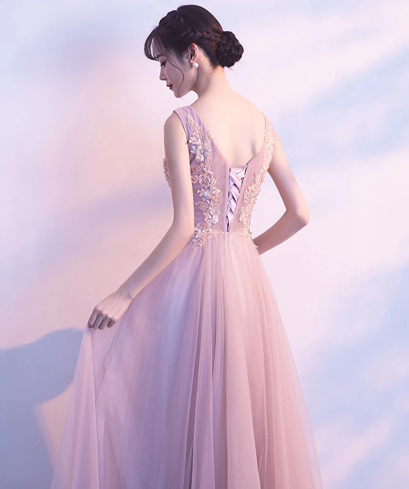 Vestido de festa милое Розовое Кружевное длинное вечернее платье с v-образным вырезом Вечерние платья для выпускного с жемчугом