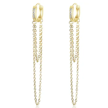 

Simple Small Long Tassel Chain Glitter Cubic Zirconia 925 Sterling Silver Hoop Earrings For Women Designer Fashion Jewelry Gifts