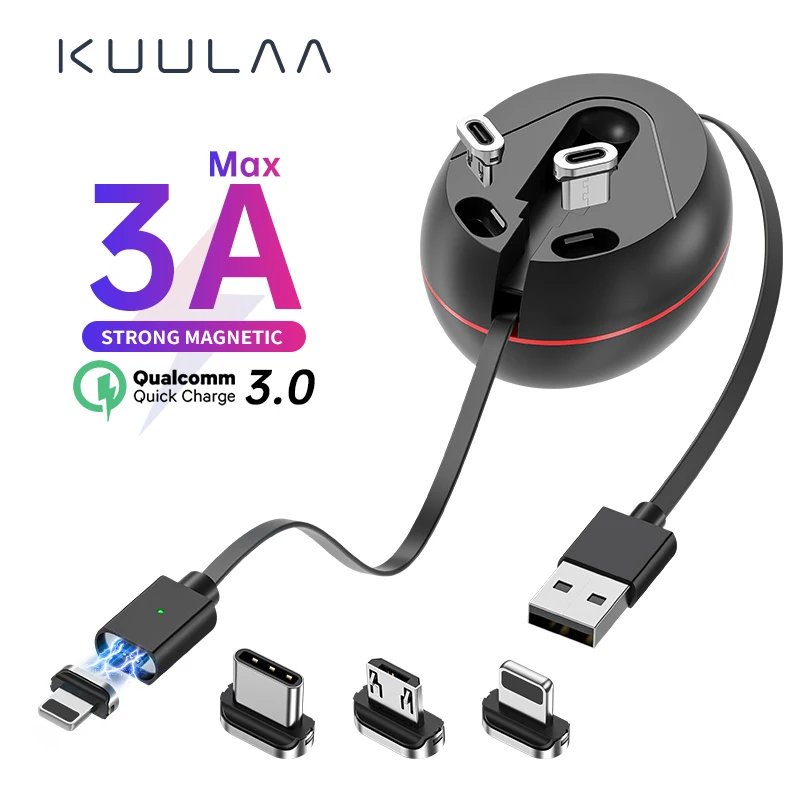 

KUULAA Retractable Magnetic USB Cable Type C 3 in 1 Type C Micro USB Cable For iPhone 11 Xiaomi Fast Charging Magnet Charger