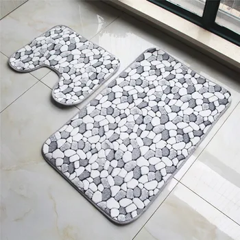 

Convenience Coral Fleece Cobblestone Stone Bath Pedestal Non Slip Room Comfy Carpet Mat 2 Pieces Cotton Washable