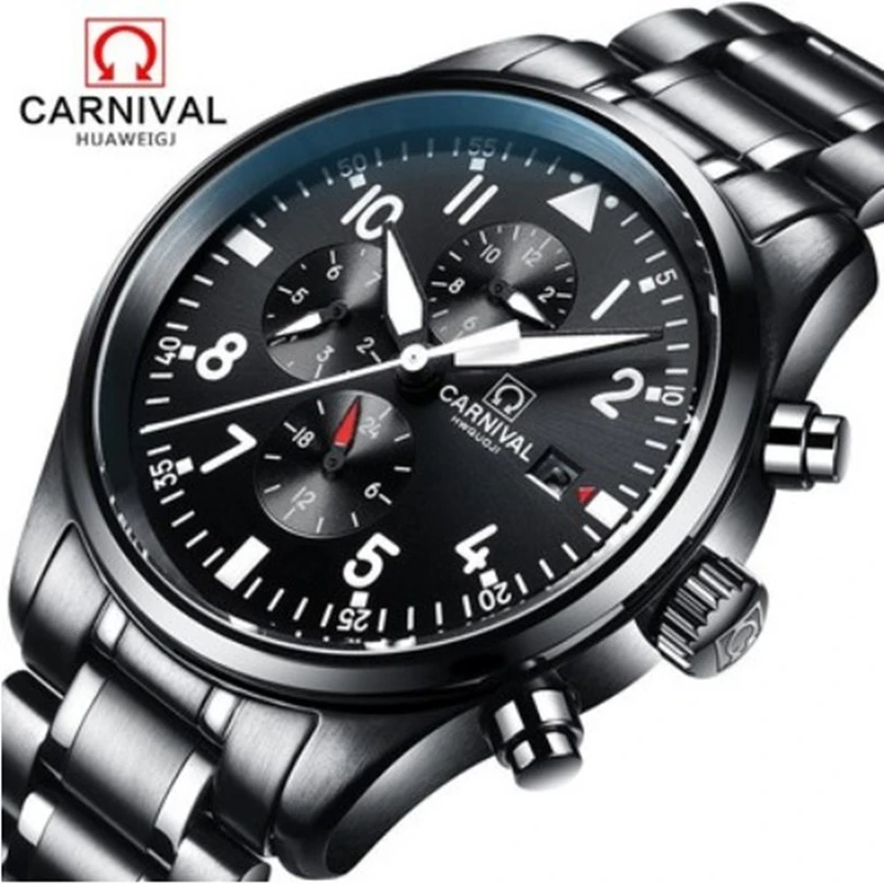 2022 Luxury Brand CARNIVAL Automatic Watch for Men Sapphire Calendar Luminous Stainless Steel Army waterproof Dive Men's Watches