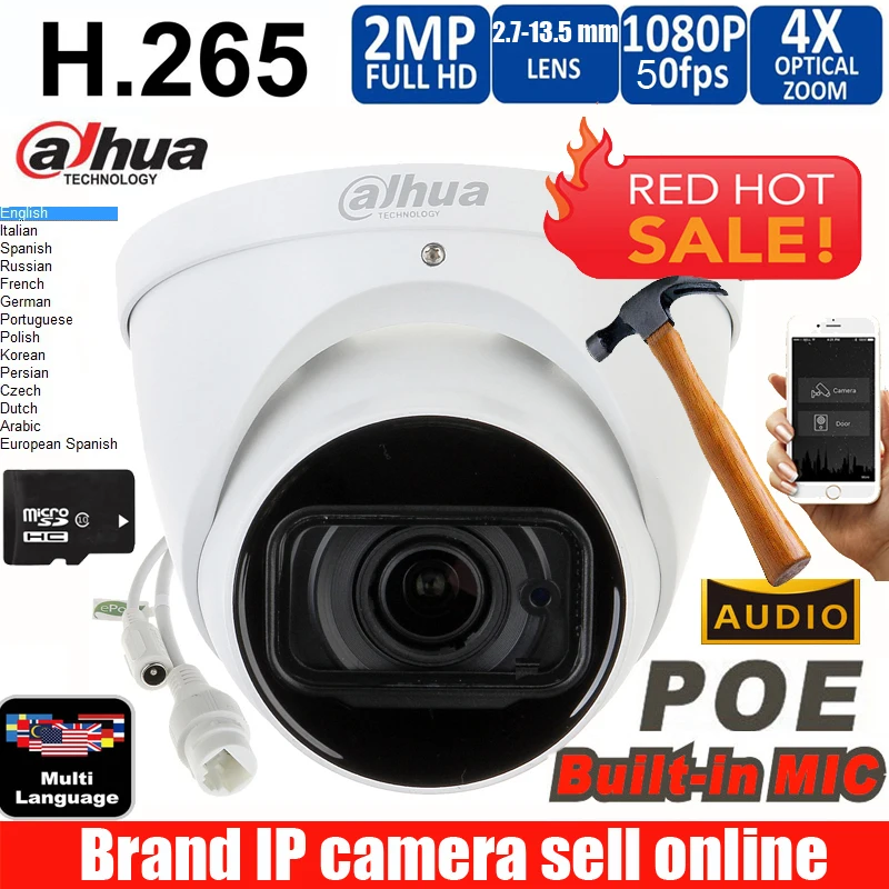 Dahua mutil language IPC HDW5231R ZE 2MP WDR IR Eyeball сетевая камера 2 7 мм 13 5 объектив Starlight с micphone|Камеры