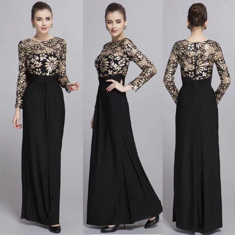 Elegant Sheer Hals Flower Sequin Kralen Robe De Soiree Volledige Mouw Chiffon Lange Moeder van de Bruid Jurken Bruiloft jassen Elegant Sheer Hals Flower Sequin Kralen Robe De Soiree Volledige Mouw Chiffon Lange Moeder van de Bruid Jurken Bruiloft jassen