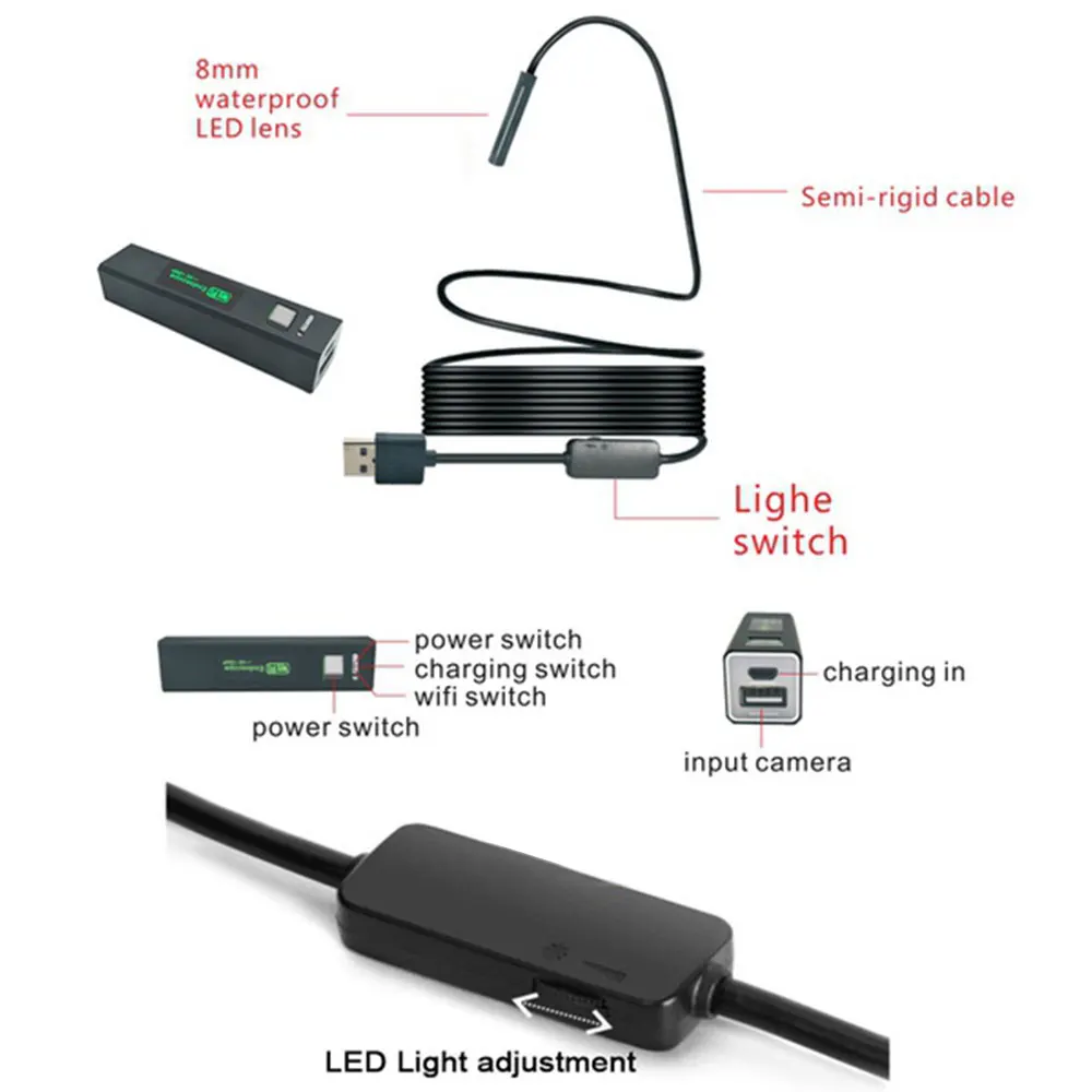 Endoscope Borescope Wireless 8mm F150 8LED Waterproof Snake Camera Hard Line for IOS Android