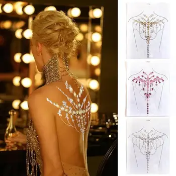 

Sexy Back Tattoo Drill Sticker Elegant Back Rhinestone Gem Sticker Wedding Dress Carnival Club Or Party Sexy Tattoo Sticker