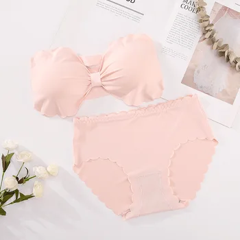 

Comfortable New Seamless Glossy Bra and Panties Comfortable Lingerie Set Women Sexy Bra SetStrapless Female Underwear Set