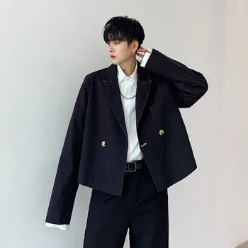 

Men Loose Casual Short Style Suit Jacket Male Vintage Fashion Hip Hop Japan Streetwear Gothic Blazer Suit Coat Outerwear