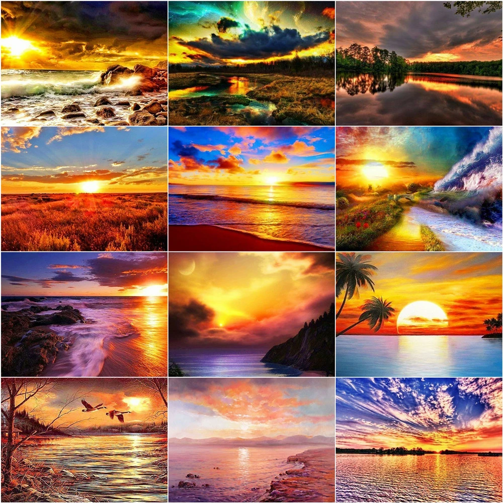 Azqsd Peinture Acrylique Par Numeros De Coucher De Soleil Pour Bord De Mer Decor De Maison Pour Adulte Coloriage Par Numeros Paysage Peint A La Main Cadeau Aliexpress Maison Animalerie