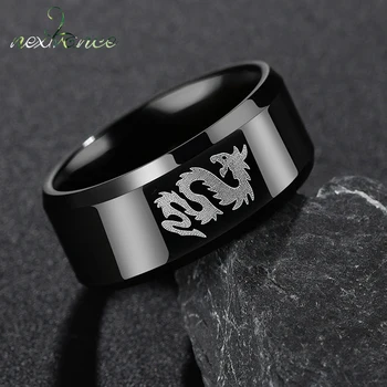 Nextvance Stainless Steel Classic Style Black Ring Chinese Dragon And Wolf Head Ring Boy Boyfriend Women Gift Dropshipping