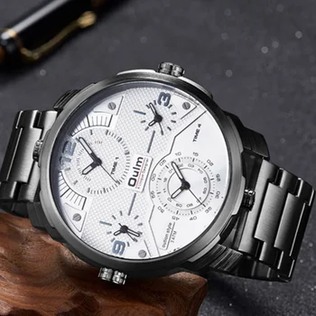 

Oulm Fashion Big Dial Sports Watches Men Original Design Stainless Steel Waterproof Military Watch 4 Time Zone Quartz Male Clock
