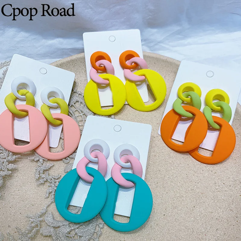 

Cpop Colorful Long String Acrylic Earrings Fashion Jewelry Creative Geometric Acetic Acid Pendant Earrings Women Accessories New