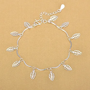 

Fresh Delicate 925 Sterling Silver Hollow Leaves Charm Bracelets For Women Summer Jewelry Gifts