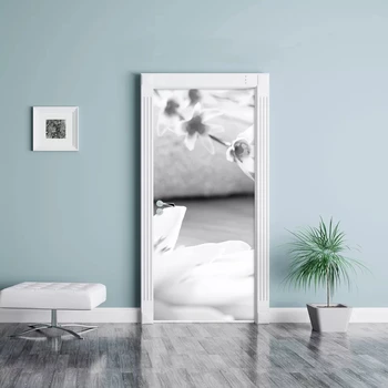 

Home Decor Paste Self Adhesive 3D White Flower Wall Sticker Print Art Color Bricks Pulling Door Waterproof Wallpaper Picture