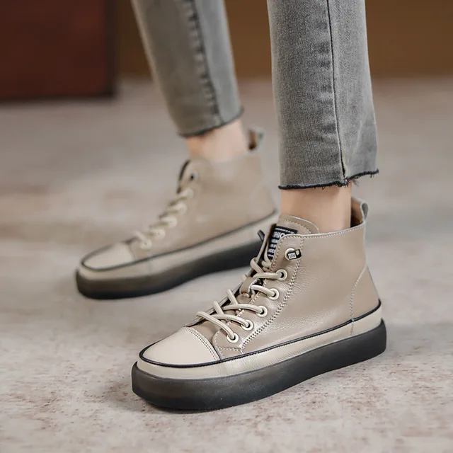 Superone Comfortabele Cover Voet Lederen Korte Laarzen Zachte Zool Platte  Zool Hoge Top Damesschoenen Pees Zool Toevallige Enkele laarzen|Sneakers  voor vrouwen| - AliExpress