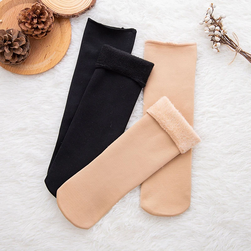 Модные зимние женские теплые бархатные утолщенные домашние носки-тапочки Нескользящие зимние носки удобные короткие носки для холодной погоды цвет кожи