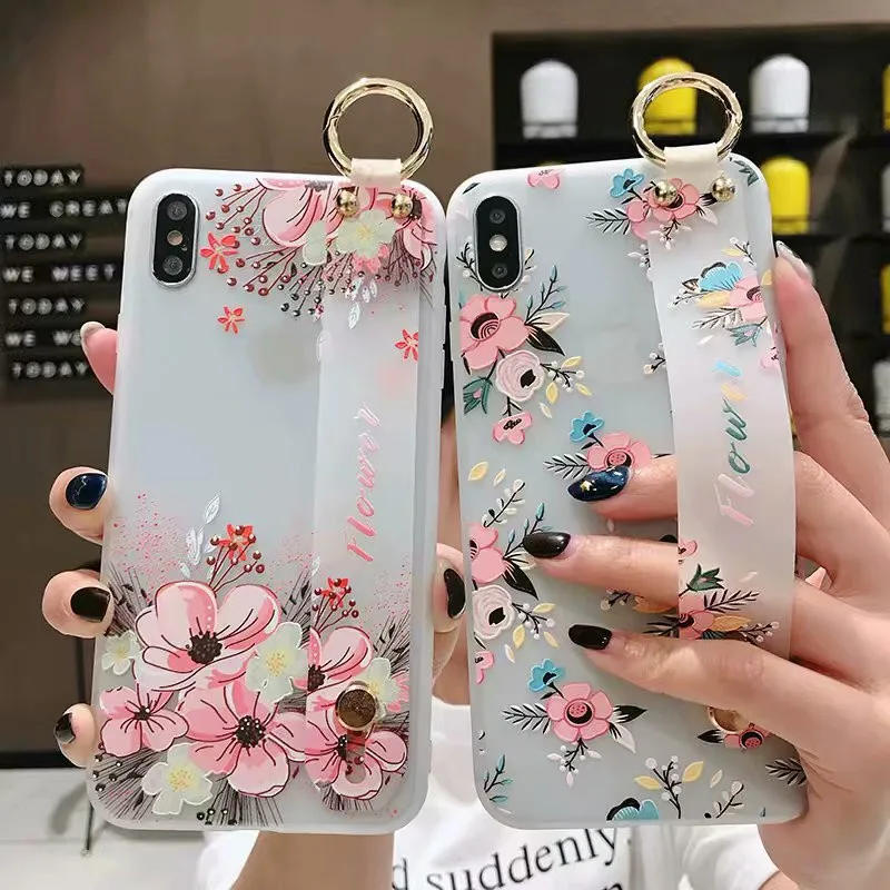 

Ourdeals Candy Color Wrist Chain Phone Case For iphone 7 8 6s 8 plus XS MAX Soft Cover For iphone XR case For X Case Cuque