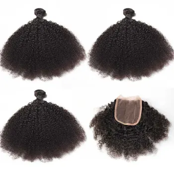 

Malaysian Afro Kinky Curly Hair Bundles With Closure 3 4 Bundles and Closure Kinky Curly Remy Human Hair Bundles With Closure
