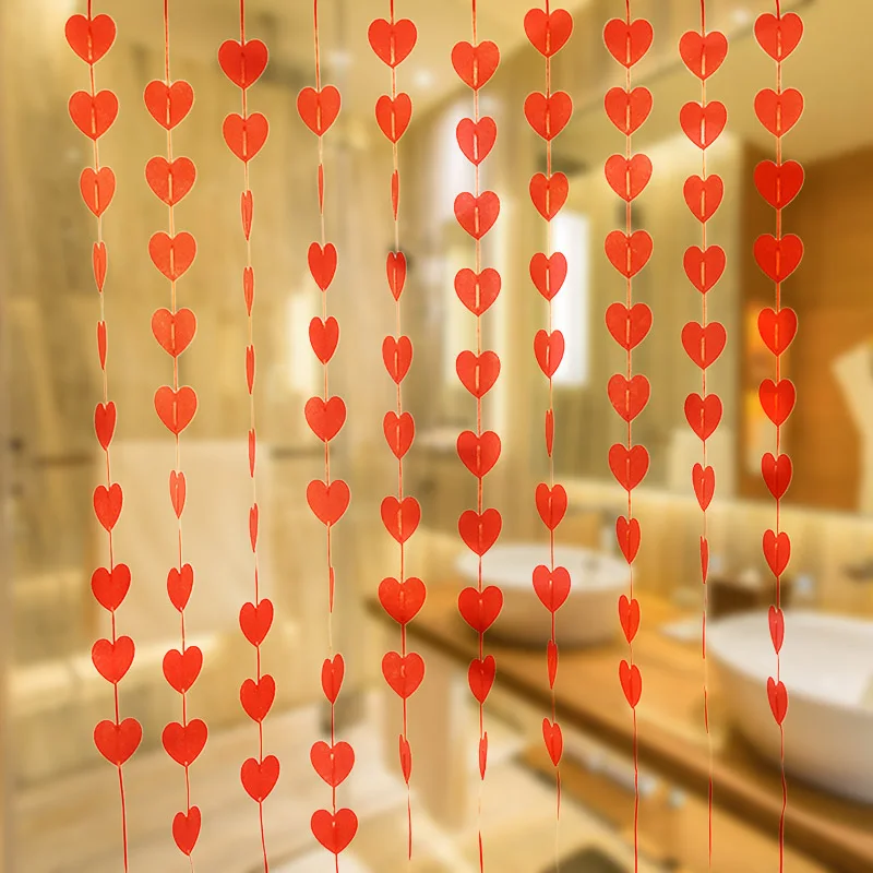5set(100pcs heart) Wedding Decorations Red Heart Banner Garland DIY Non-woven Love Curtain Wedding Christmas Party Decor Supplie