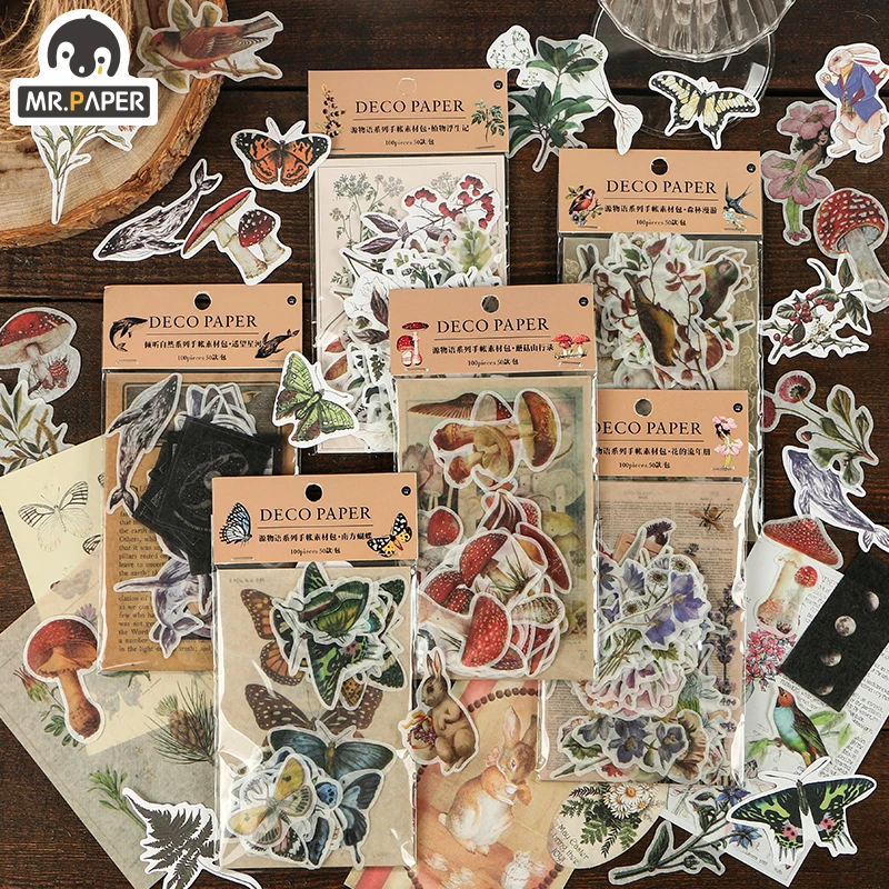 

Mr.paper 6 Styles 100 Pcs Periodical Journal Ins Washi Stickers Book for Kids Gift DIY Scrapbooking Decal Diary Ablum Stationery