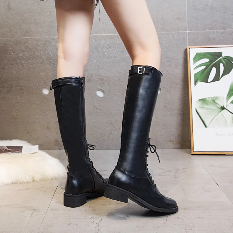 SWYIVY/пикантные высокие сапоги с завязками женская зимняя обувь г. Повседневная обувь из плюша женские сапоги до колена черная обувь для езды, большие размеры 42