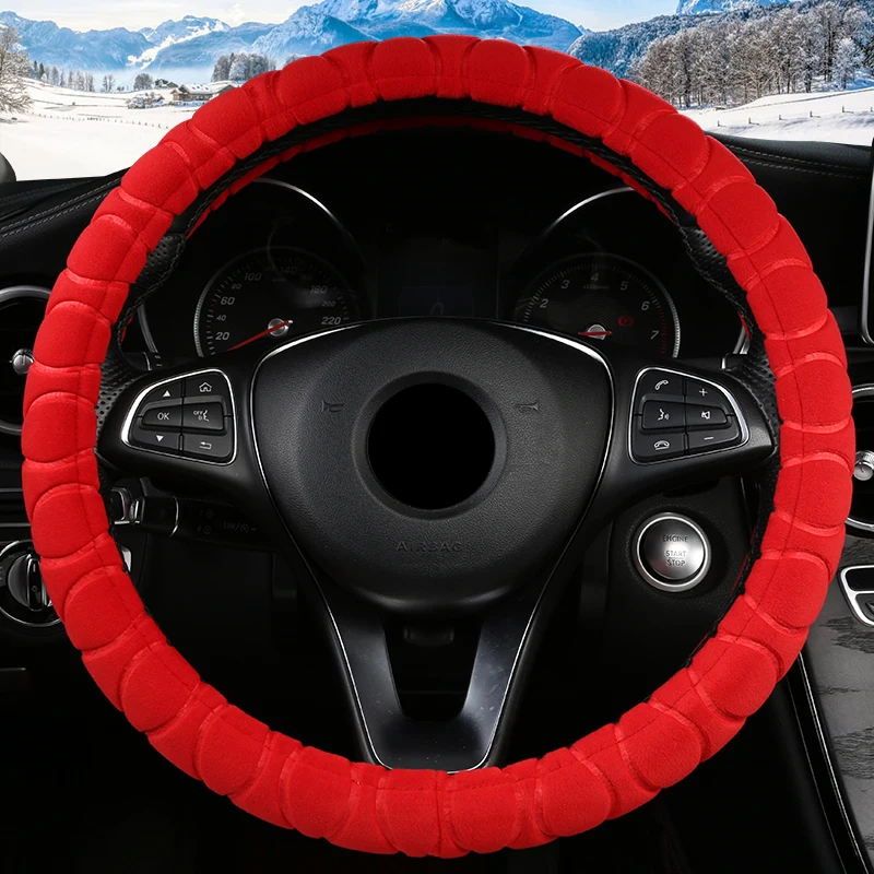 Зимняя плюшевая крышка рулевого колеса для Polo sedan Golf 3 4 5 6 7 Jetta Passat Touran Touareg Phaeton Scirocco автомобильные аксессуары - Название цвета: O shape Red