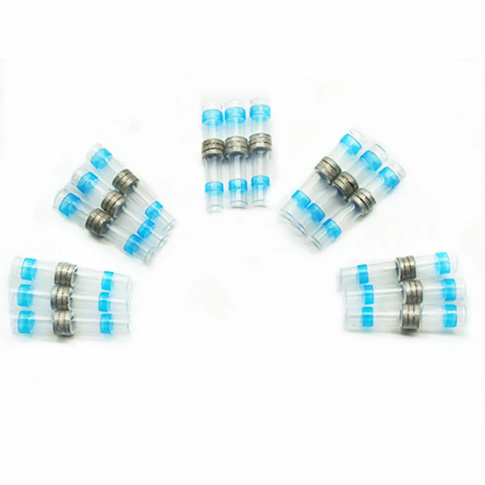 AWG 16-14 waterproof electrical wire splice 1.5-2.5mm² Blue Shrink Soldersleeve with 3 solder ring 10pcs