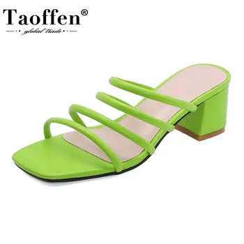 

TAOFFEN Women Sandals Summer Squre Heel Open Toe Beach Outdoor Shoes Women Casual Lightweight Female Slippers Size 33-46