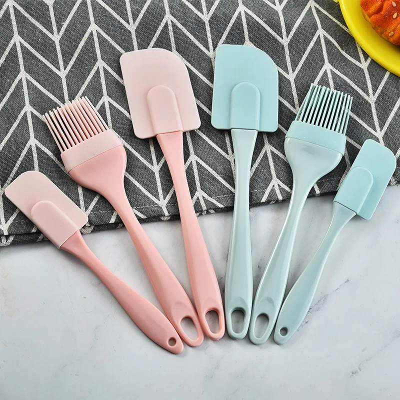 3Pcs Non-Stick Silicone Cream Scraper Bread Cake Butter Spatula Mixer Oil  Brush Pastry Spatulas Wooden