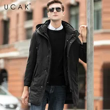 UCAK бренд серый гусиный пух куртки мужские длинные модные стильные карманы с капюшоном современный Повседневный зимняя мужская одежда куртка U8025