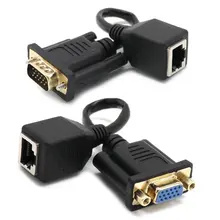 15 см VGA в RJ45 адаптер VGA удлинитель в Lan Cat5 Cat5e RJ45 конвертер Ethernet адаптер кабель черный мужской женский удлинитель адаптер