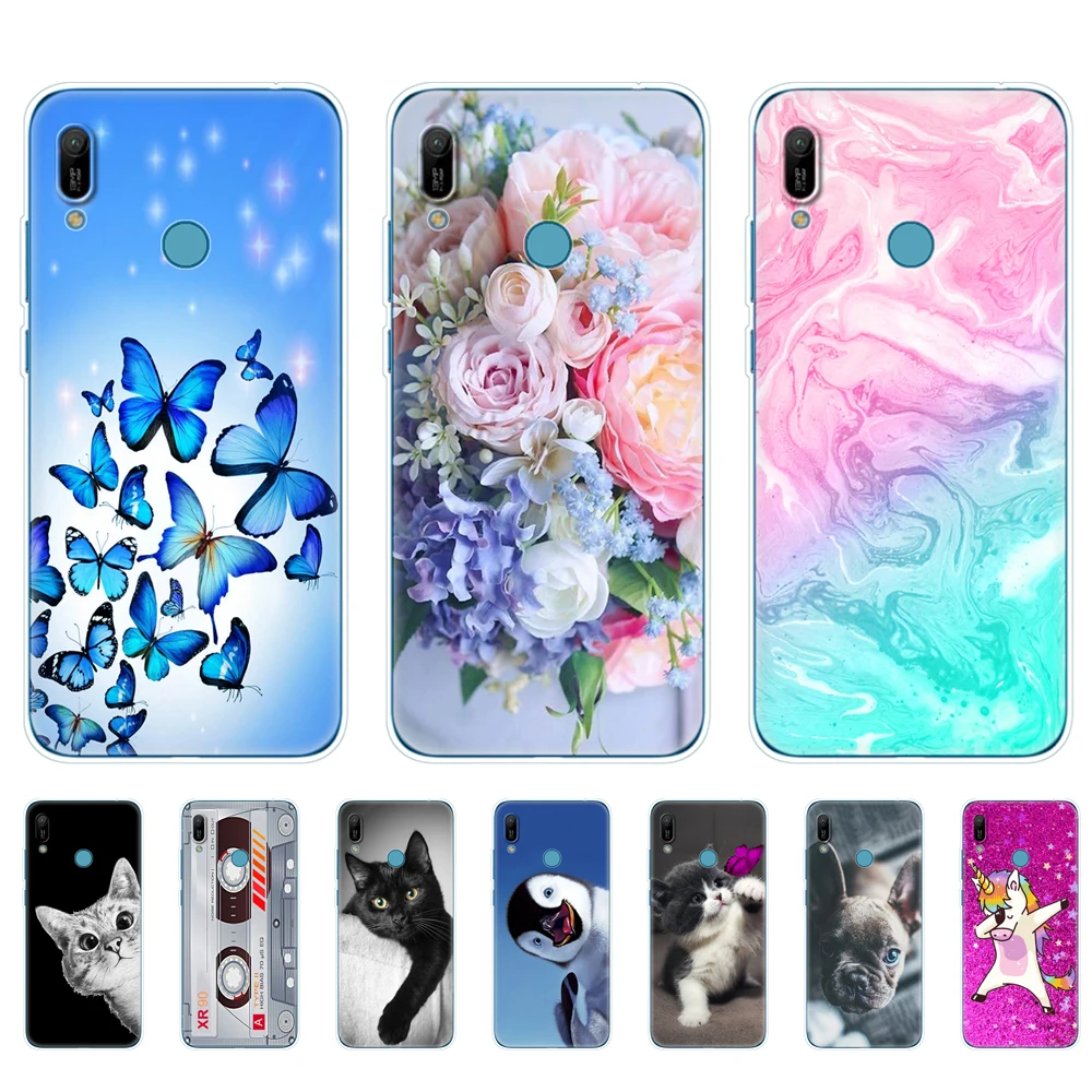 Чехол для Huawei y6 2019 чехол из силикона и ТПУ мягкий телефона с изображением цветов Y6
