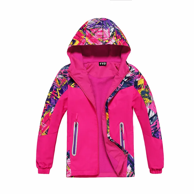 

New Spring Autumn Child Kid Clothe Big Girl Boy Windproof Waterproof Reflective Jacket Outwear Double Deck Inner Polar Fleece