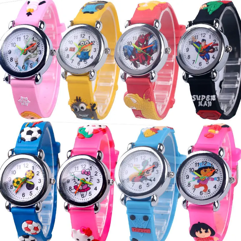 

12 Mixed anime pattern waterproof Boys Watch Children Girls Watch Silicone 3D Spiderman Kids Quartz Watches Child Gift Clock