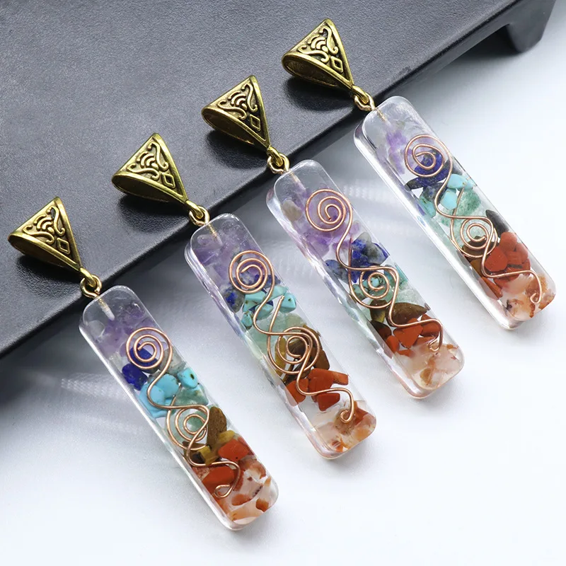 Retro Reiki Healing Chips Stone Natural Crystal Gravel Meditation 7 Chakra Pendant Pendulum Necklace Jewelry Making