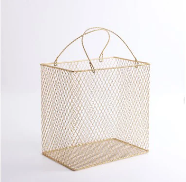 27x17x27 cm Золотая Скандинавская металлическая корзина для хранения с ручкой, шикарная Скандинавская настольная корзина для хранения, органайзер для мелочей, домашний декор - Цвет: 27x17x27 cm