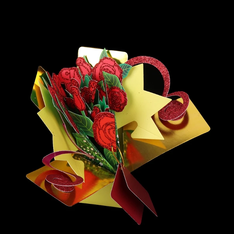  Greeting Cards Handmade Birthday Wedding Invitation 3D Pop Up Card Rose Flower D08D - 4.00036E+12