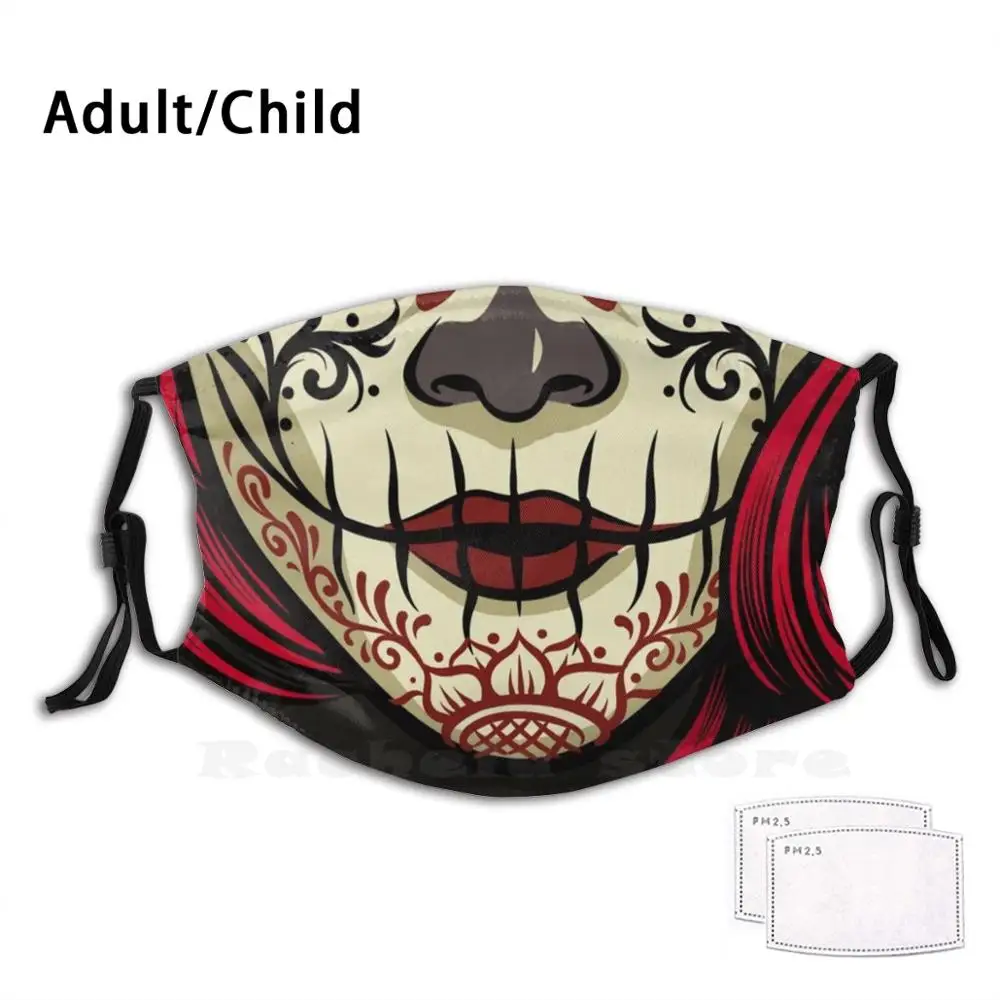 

Sugar Skull - Day Of The Dead Adult Kids Anti Dust Filter Diy Mask Sugar Skull Skull Sugar Day Of The Dead Black Red Lips Hair