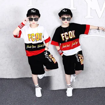 

Cool Boy Leisure Sports Shirt and Trouser Summer New Kid Street Dance Clothings Hiphop Short Sleeve T-shirt Fashion Shirt AEJS16