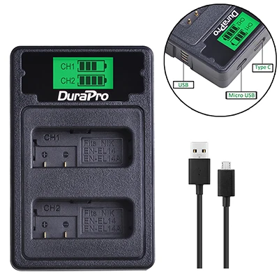 Only Charger 2 шт. rechargeable EL14A литий-ионная аккумуляторная батарея+ ЖК-Зарядное устройство USB с типом C для Nikon d5300 d5200 d5100 d3100 d3200 P7100 - Цвет: Only Charger