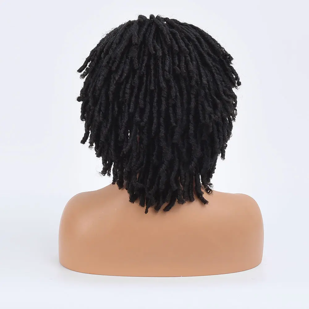 Sintéticas para Preto Resistente ao Calor Preto Curto Sintético Torção Natural Perucas Feminino Faixa Preta Fibra Glueless Peruca Diária 8 resistente ao calor peruca diária
