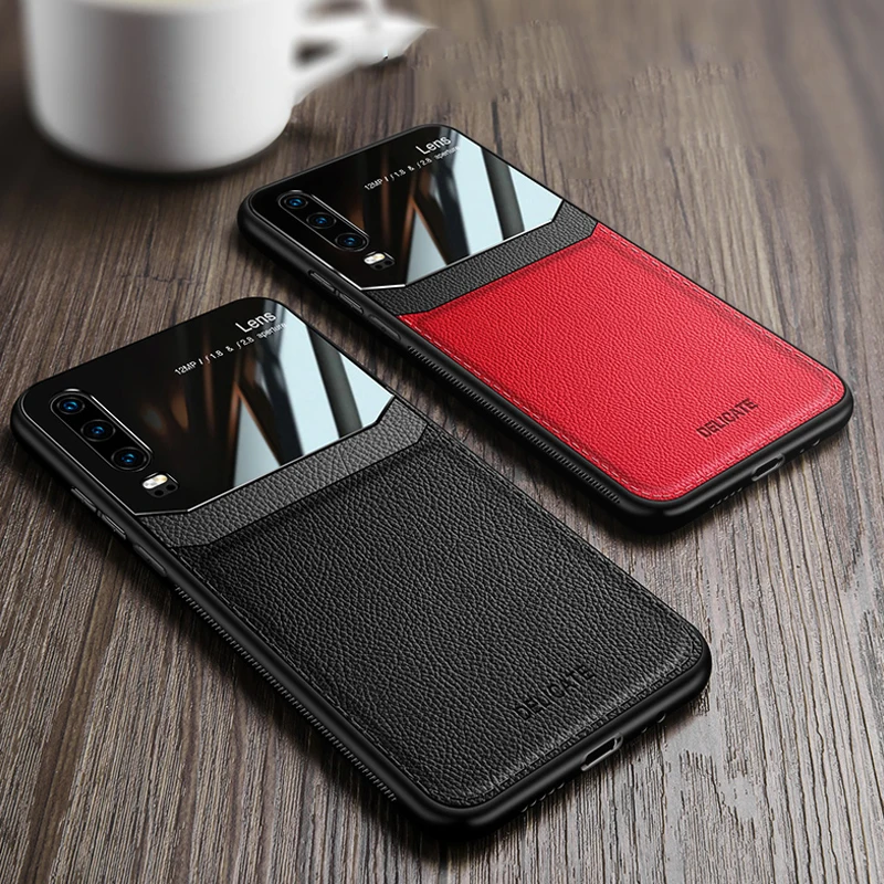 

Luxury PU Leather Texure Plexiglass Case For Huawei P30 Pro Hard PC Silicone Cover Case For Huawei P30 Lite Fundas Shockproof