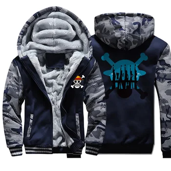 

Men One Piece Hoodie Camouflage Plus Velvet Print Handsome Hooded Thicken Sweatshirt 2020 Autumn Winter Street Zipper man Jacket